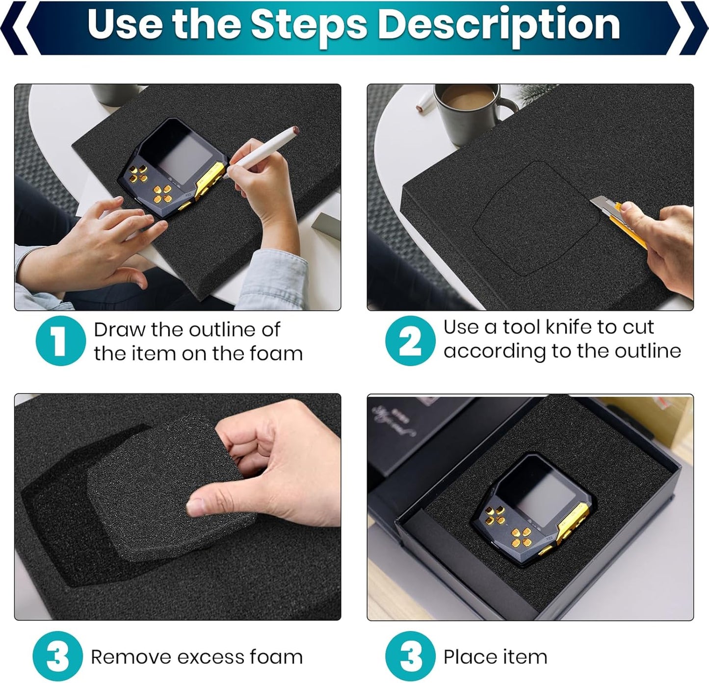 6 Pcs 16 x 12 x 1.5 Inches Polyurethane Foam - Packing Foam Inserts for Cases Black Craft Foam Sheets for Packing Padding 1.5 Inch Thick for Camera Toolbox Storage
