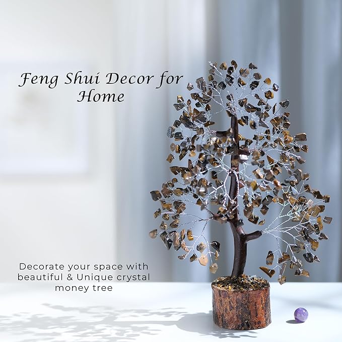 PYOR Tigers Eye, Healing Crystal Tree, Office Decor for Women, Gem Tree, Tiger Eye Stone, Good Luck Gifts, Money Crystal Stone, Positive Energy Decor, Gemstone Bonsai