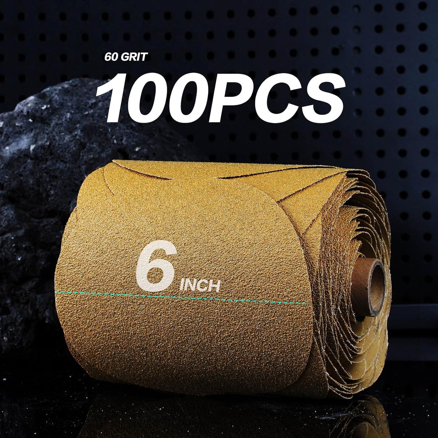 PSA Sanding Discs 6 Inch Adhesive Backed Sandpaper 100 Pack 60 Grit Self Adhesive Sanding Discs for DA Sander Self Stick for Wood, Auto Body Repair, Paint, Metal, and Plastic