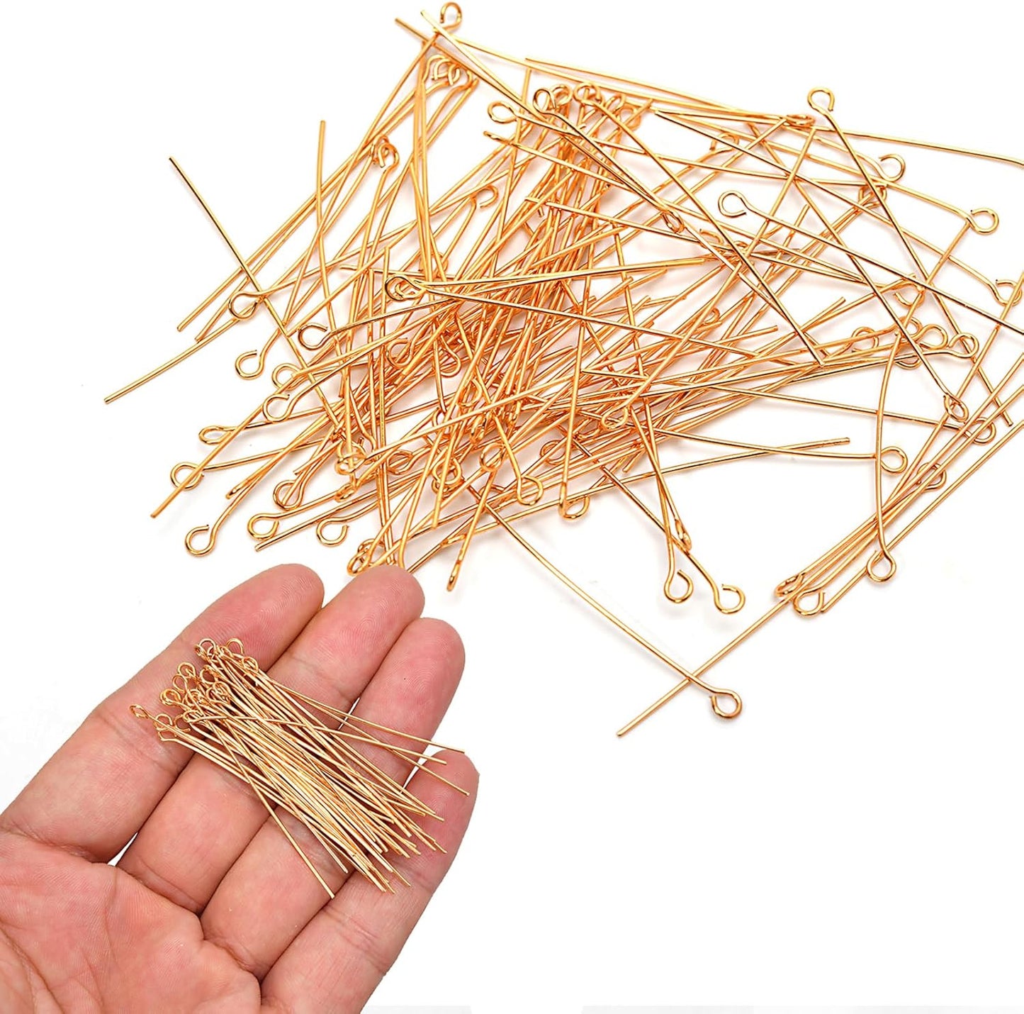 100pcs 18K Gold Filled Eye Pins Non Tarnish Craft Earring Bracelet Jewelry Making Accessories Supplies (70mm (2.75in), Gold-Eye Pin)