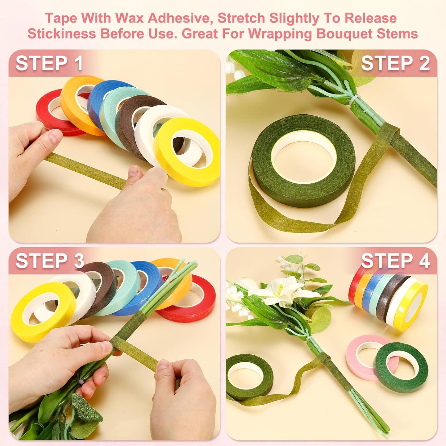 MECCANIXITY 12 Rolls Floral Tapes, 30 Yard x 1/16 in Florist Crepe Flowers Bouquets Tape Adhesive Waterproof for Flower Arranging Wrapping, White