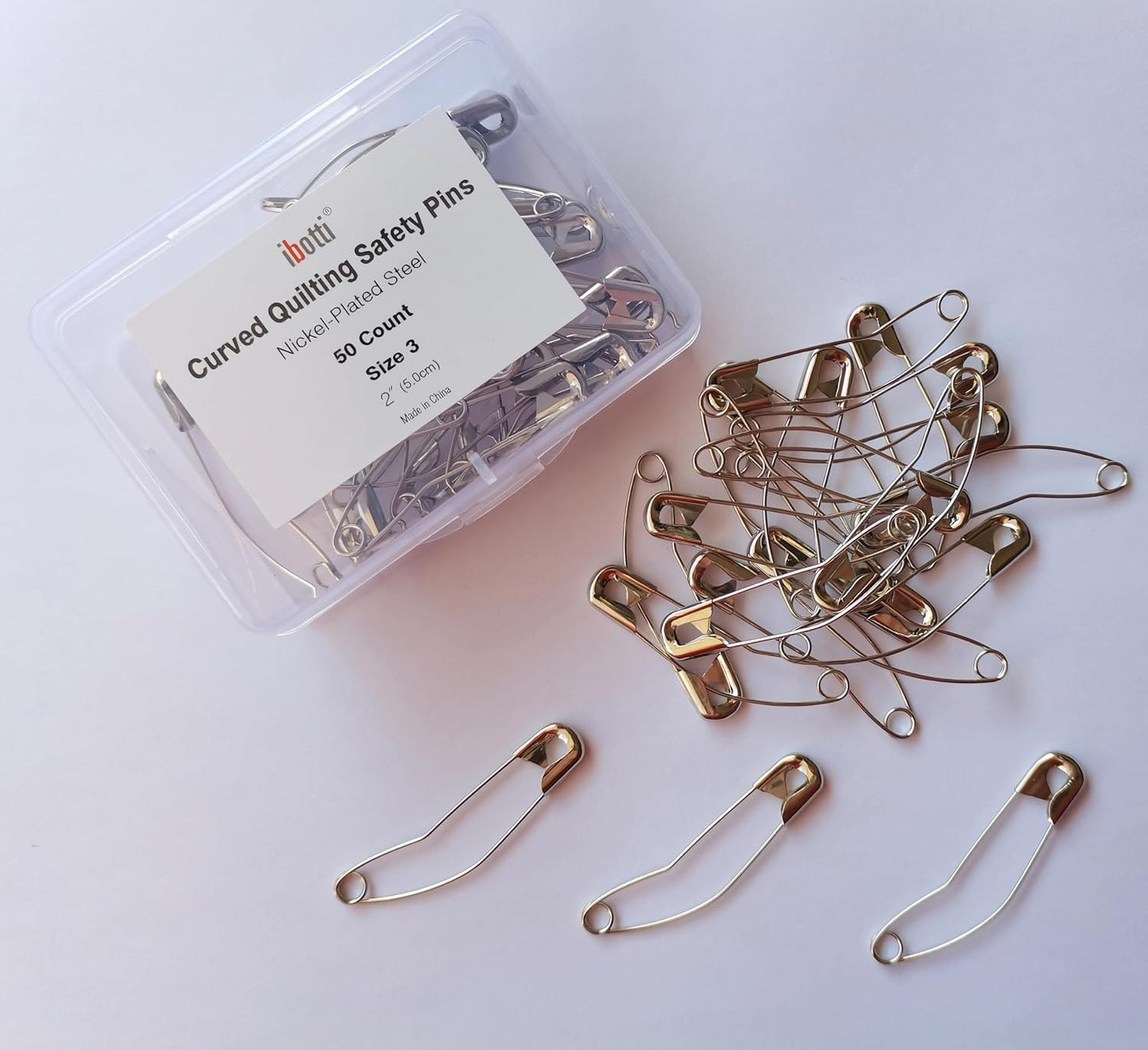 Curved Safety Pins for Quilting,Basting Pins for Quilting Curved,Size 3,50-Count