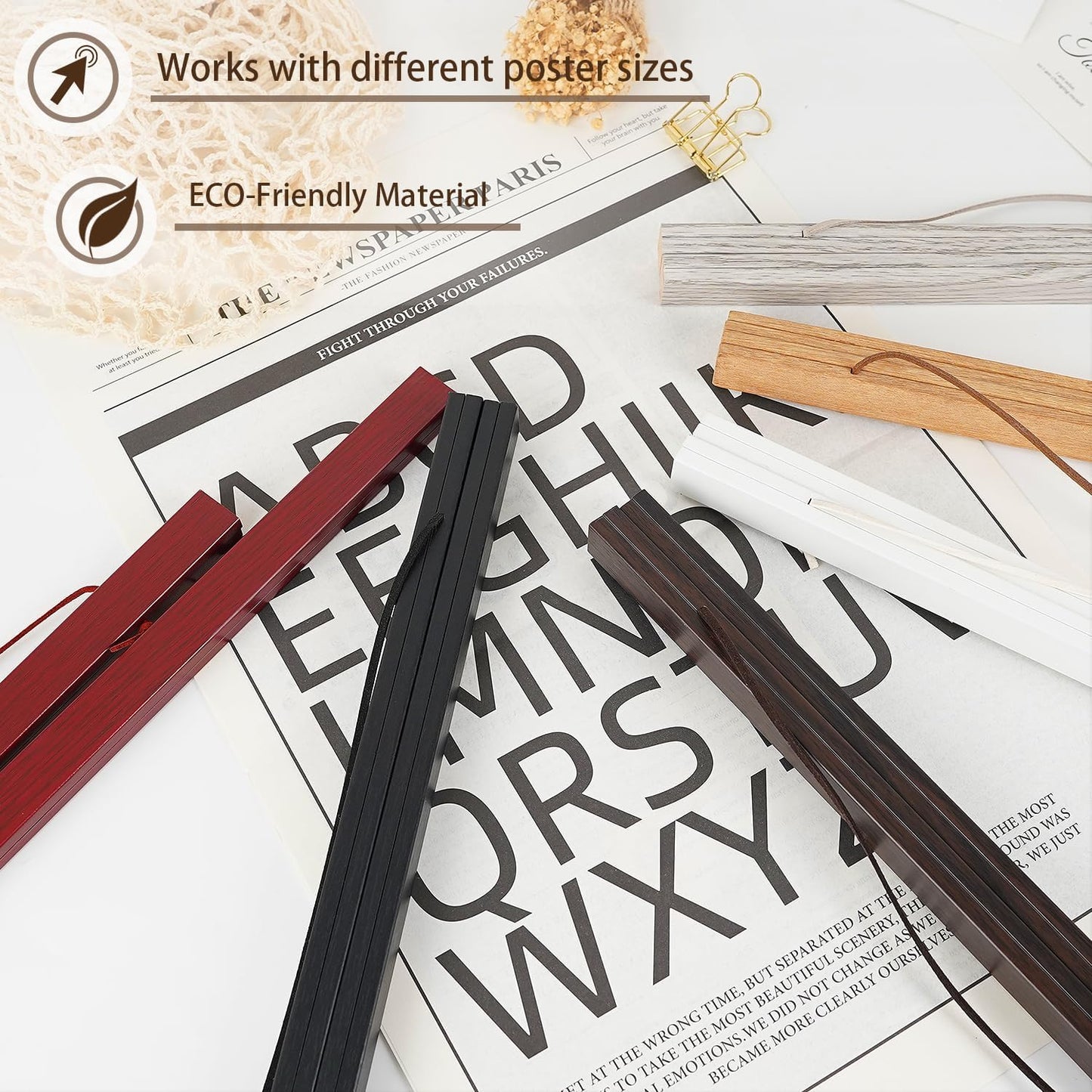 Artmag Magnetic Poster Hanger Frame, 32x24 32x40 32x48 Light Wood Wooden Magnet Canvas Artwork Print Poster Hangers Frames Hanging Kit (Teak Wood, 32")