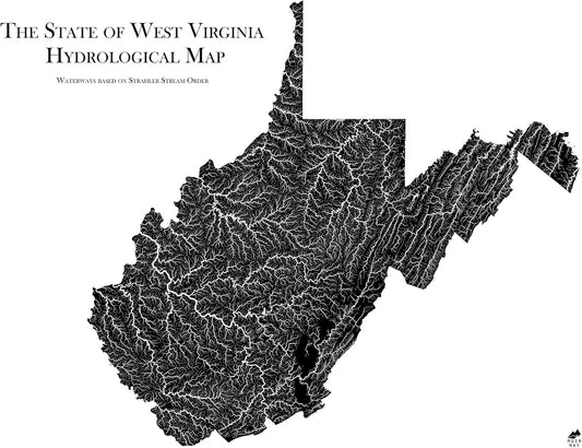 Muir Way Hydrological River Map of West Virginia - Watershed Topographic Wall Art for Home, Office, or Travel Decor - Unframed Flat Paper Print, 18x24