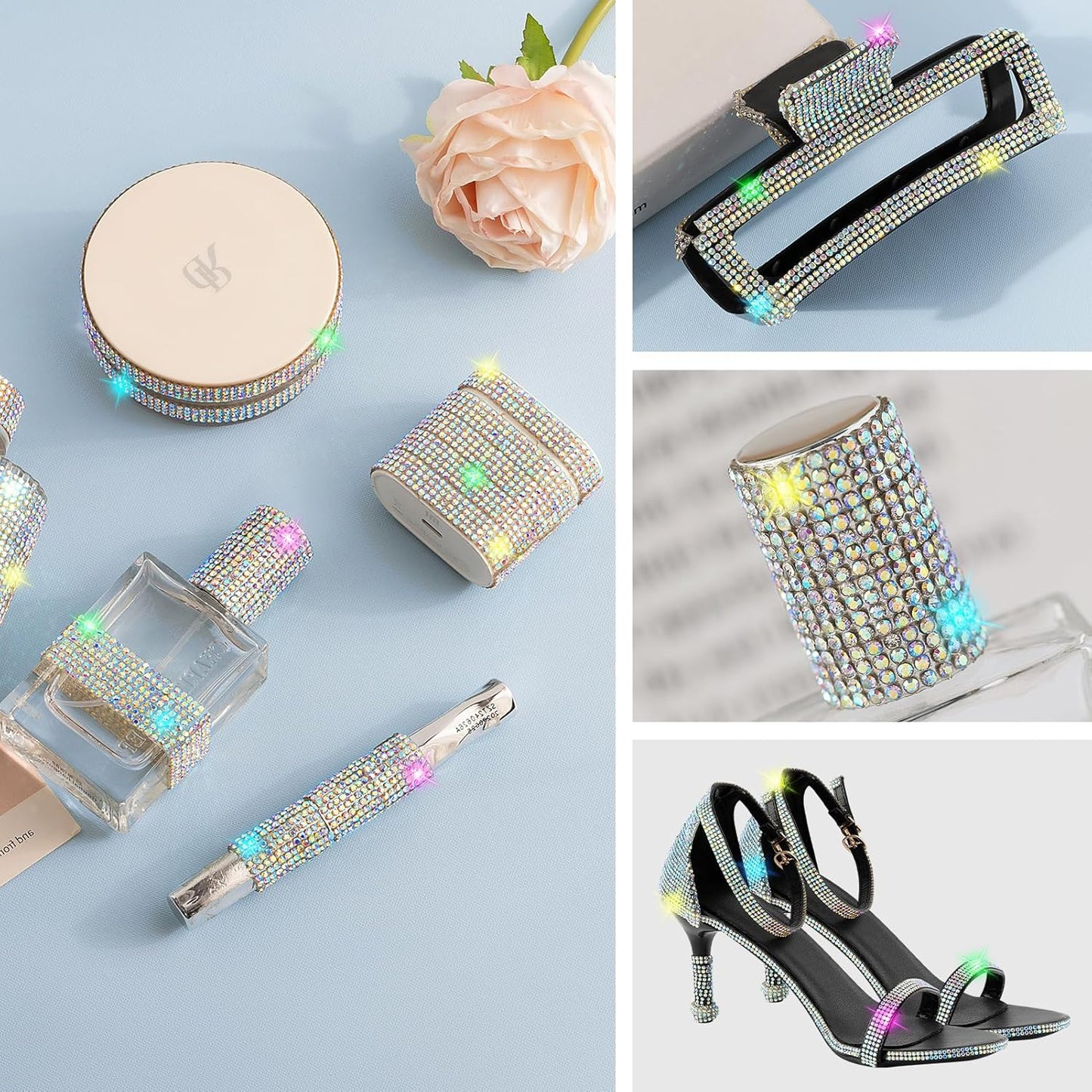 Rhinestone Ribbon Self Adhesive Crystal Rhinestones, 6-Yard Bedazzling Strips, 6-Rolls Rhinestone Strips for DIY Craft, Rhinestones Tape Self Adhesive, AB Crystal Color