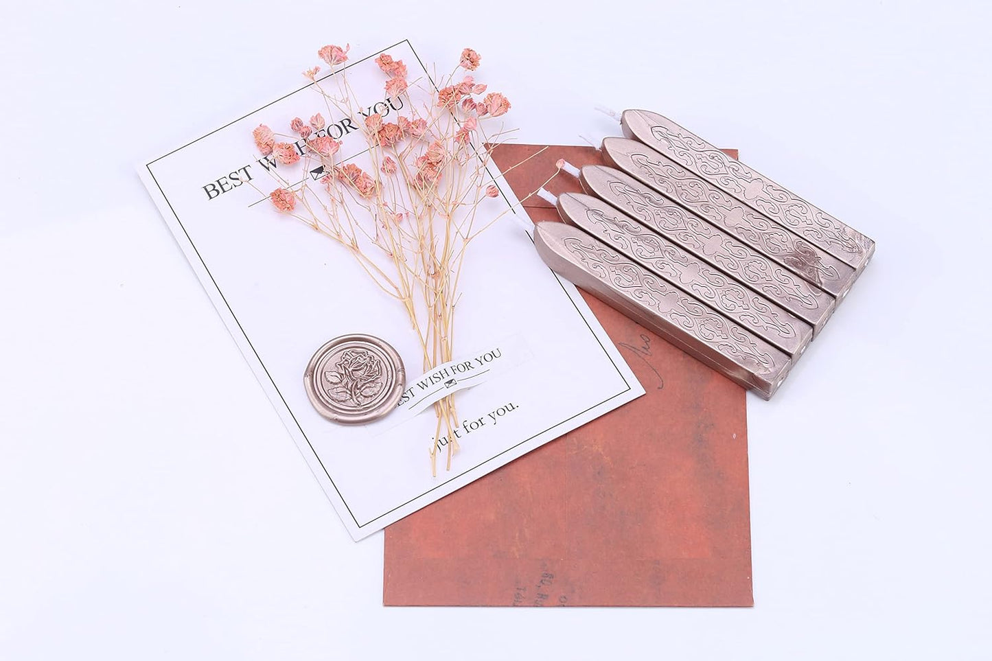 Yoption 5 Pieces Sealing Wax Sticks, Antique Champagne Gold Totem Fire Manuscript Wax Seal Sticks with Wicks for Wax Seal Stamp (Champagne Gold)