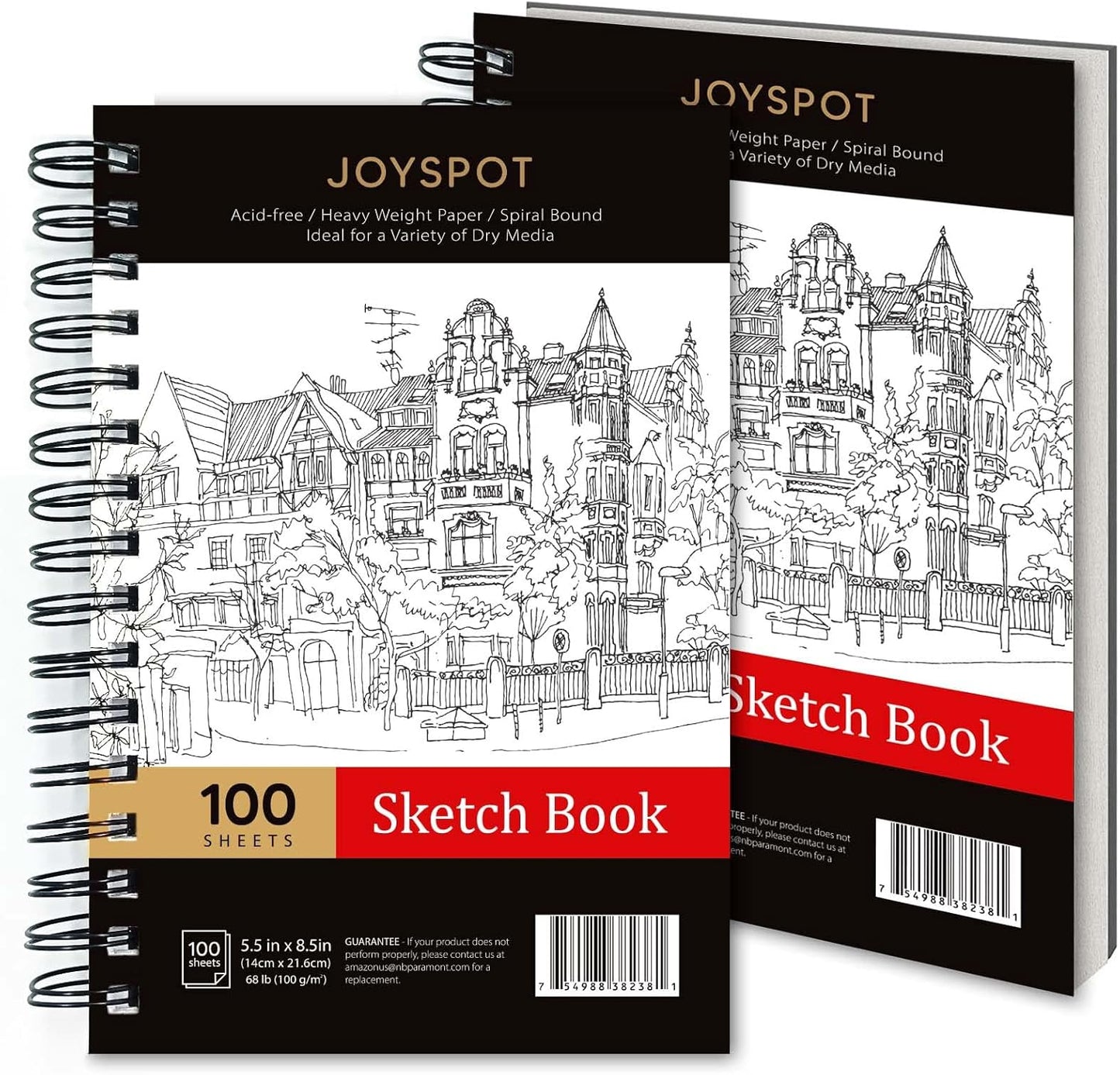 JOY SPOT! 5.5x8.5 Inch Sketch Book, Pack of 2, 200 Sheets (68 lb/100gsm), Spiral Bound Artist Sketch Pad for Artist Pro & Amateurs | Marker Art, Colored Pencil, Charcoal for Sketching