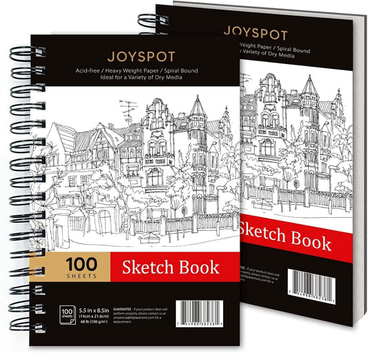 JOY SPOT! 5.5x8.5 Inch Sketch Book, Pack of 2, 200 Sheets (68 lb/100gsm), Spiral Bound Artist Sketch Pad for Artist Pro & Amateurs | Marker Art, Colored Pencil, Charcoal for Sketching