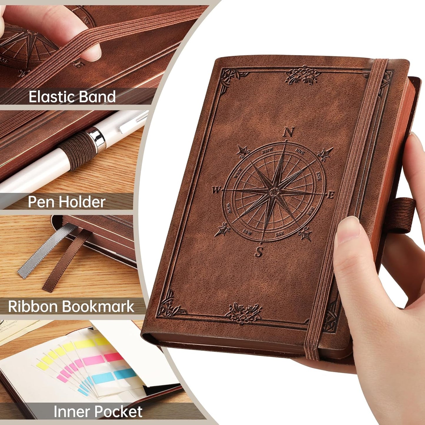 AHGXG Small Blank Pocket Journal Notebook for Men - 256 Numbered Pages B6 Mini Journal, Vintage Soft Leather Hardcover, 80gsm Paper, for Women Work Office School, 4.1'' X 5.7''- Brown