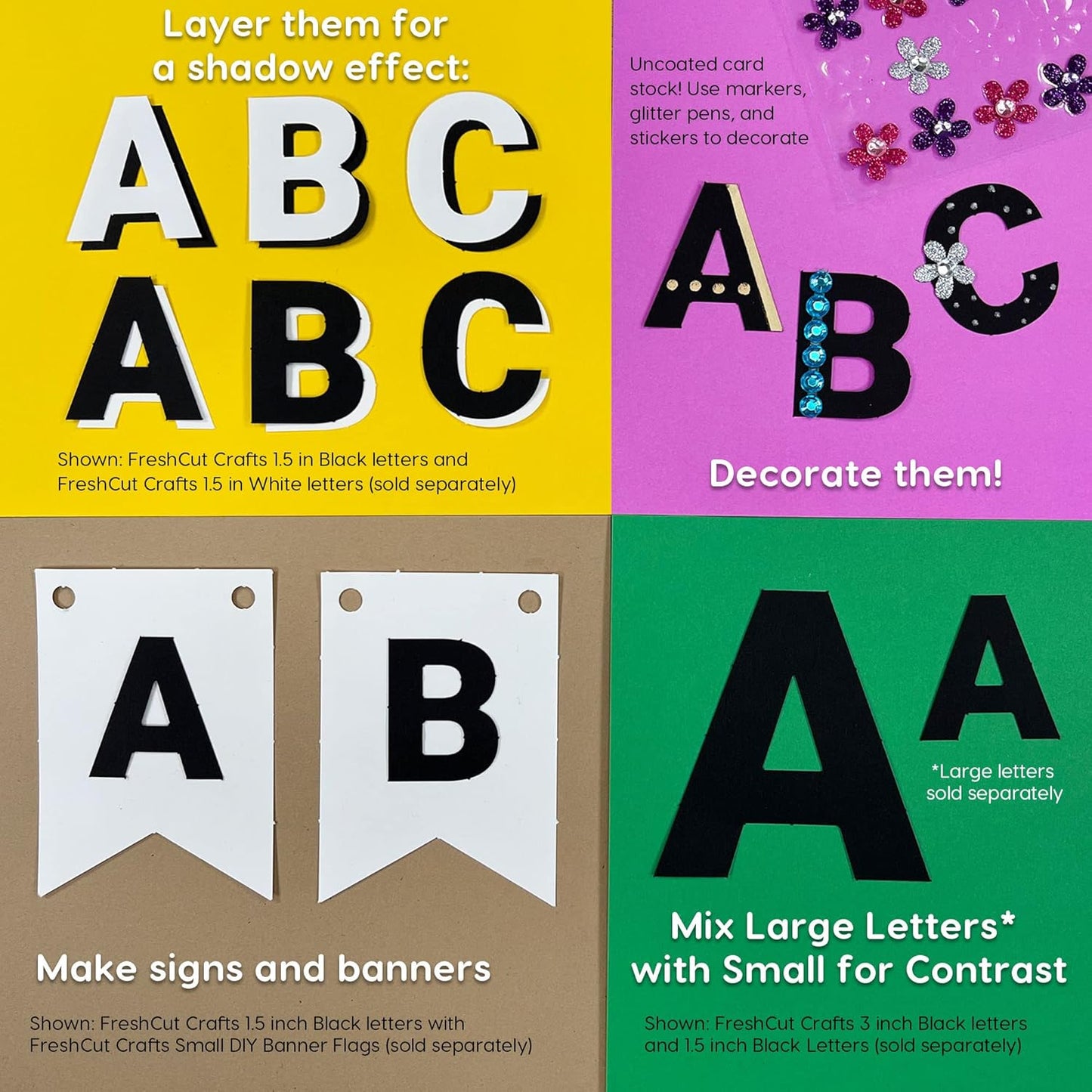 FreshCut Crafts 636 Pcs 1.5 in. Black Bulletin Board Letters & Numbers, Capital Alphabet Letters, Numbers, Punctuation, US Made Card Stock Punch Out Letters for Posters, Bulletin Boards, Classroom