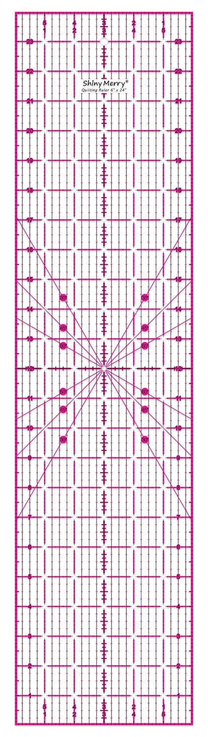 Quilting Ruler 6"x24",Non-Slip Clear Acrylic Sewing Ruler with Easy-to-Read Grid,Pink & Black Grid Design,Perfect for Fabric,Patchwork,Cutting & Sewing Crafts,Durable Tool for Quilting