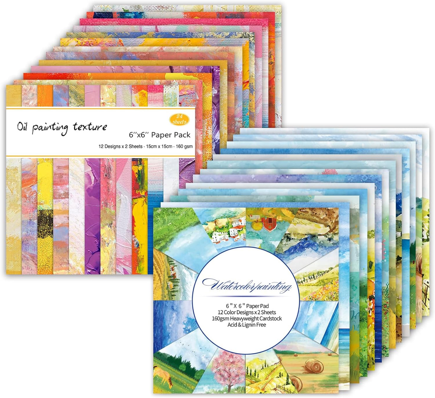 48 Sheets 24 Designs Scrapbook Paper Pad, 6"×6" Single-Sided Decopodge Craft Cardstock Paper,Scrapbooking DIY Decorative Background Cardmaking Supplies.Oil Painting&Landscape