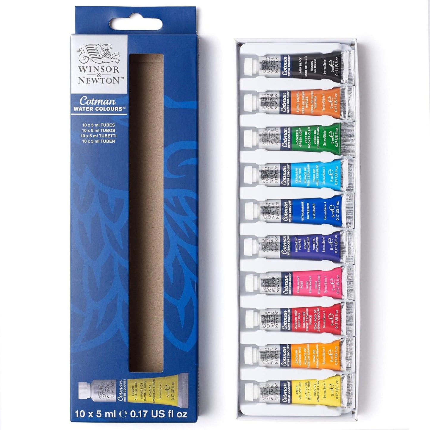 Winsor & Newton Cotman Watercolor Paint Set, 10 Colors, 5ml (0.17-oz) Tubes