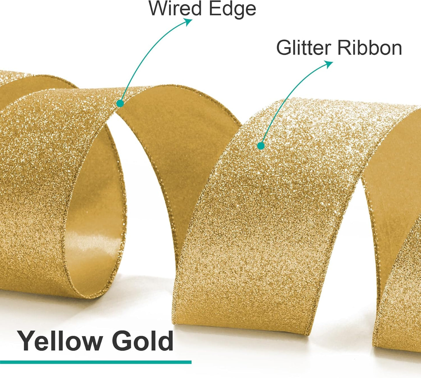 CT CRAFT LLC Glitter Wired Ribbon 1.5" x 10 Yards Yellow Gold for Christmas Home Decor Bow Gift Wrapping DIY Crafts Wreath
