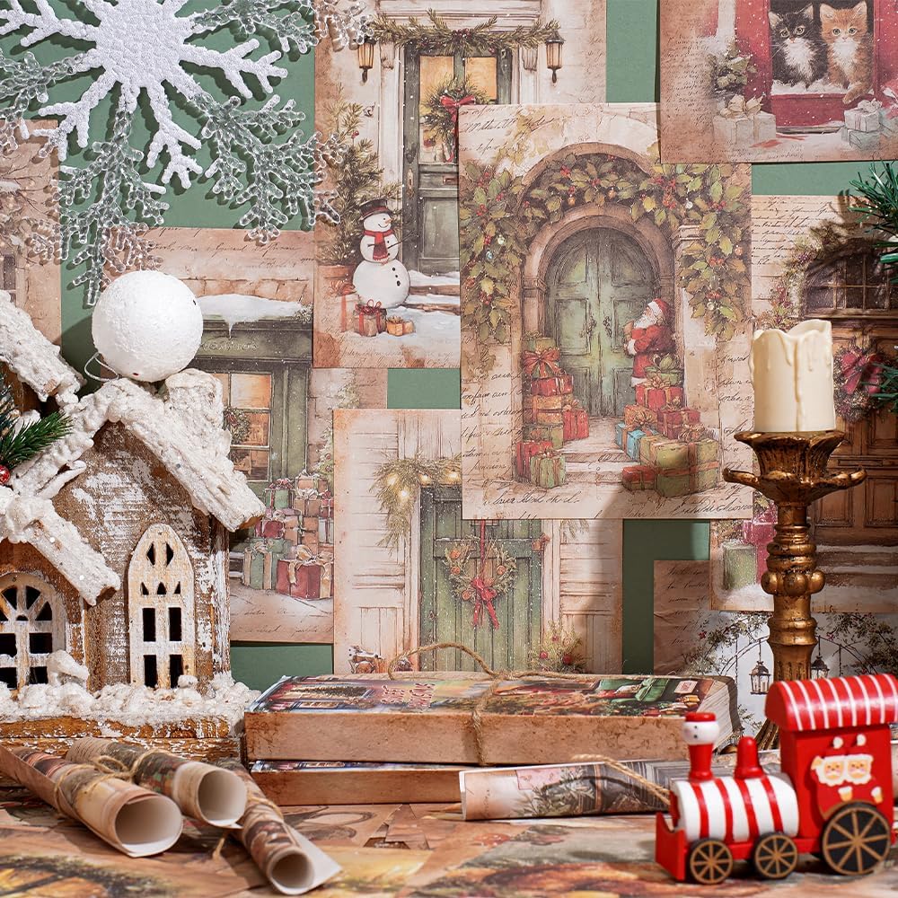 160 sheets of Christmas scrapbook paper, journaling scrapbook supplies craft collage paper set, junk journal bullet journal poster room decor for card making decorative gifts