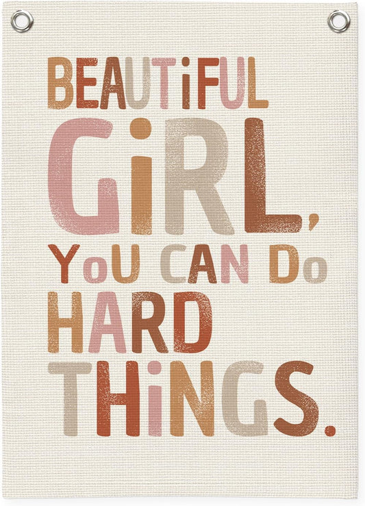 Girl Room Decor,Positive Affirmations Wall Decor,School Girl Style Classroom Decor,Wall Hanging Flag Decor for Nursery,Classroom,I Can Do Hard Things 18x25 Inch