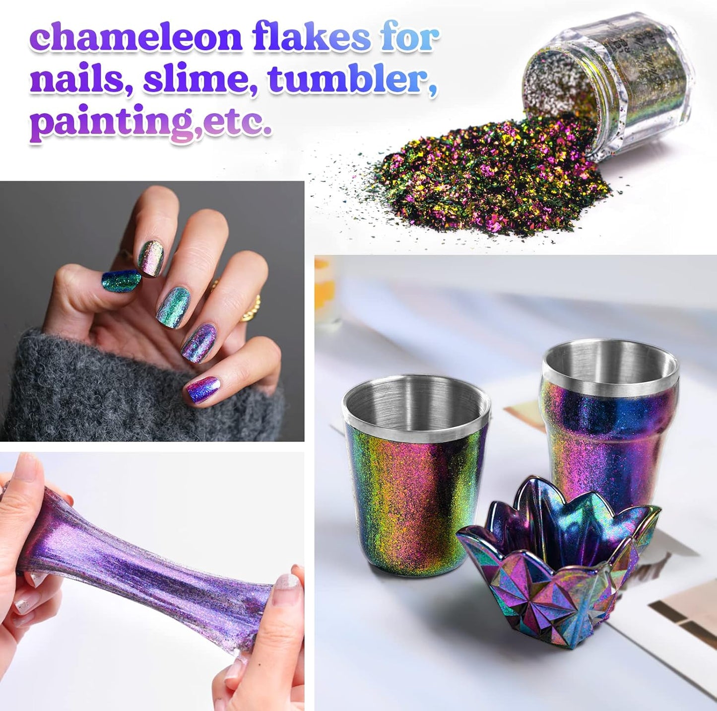 LET'S RESIN Chameleon Flakes, Resin Supplies -Intense Color Shift Pigment Powder for Resin Molds/Tumblers, Chrome Powder Pigment for Christmas Nail Art/Paint/Soap Making