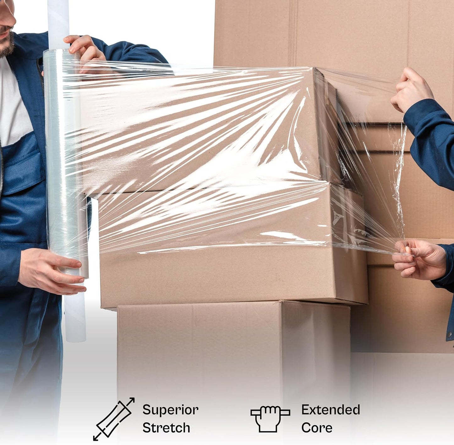 Pallet Wrap Stretch Film, Extended Core Handle, Clear, 20 Inch x 1000 Feet, 80 Gauge, 1 Pack Clear Plastic Cling with Extended Core Handles for Pallets Moving & Storing