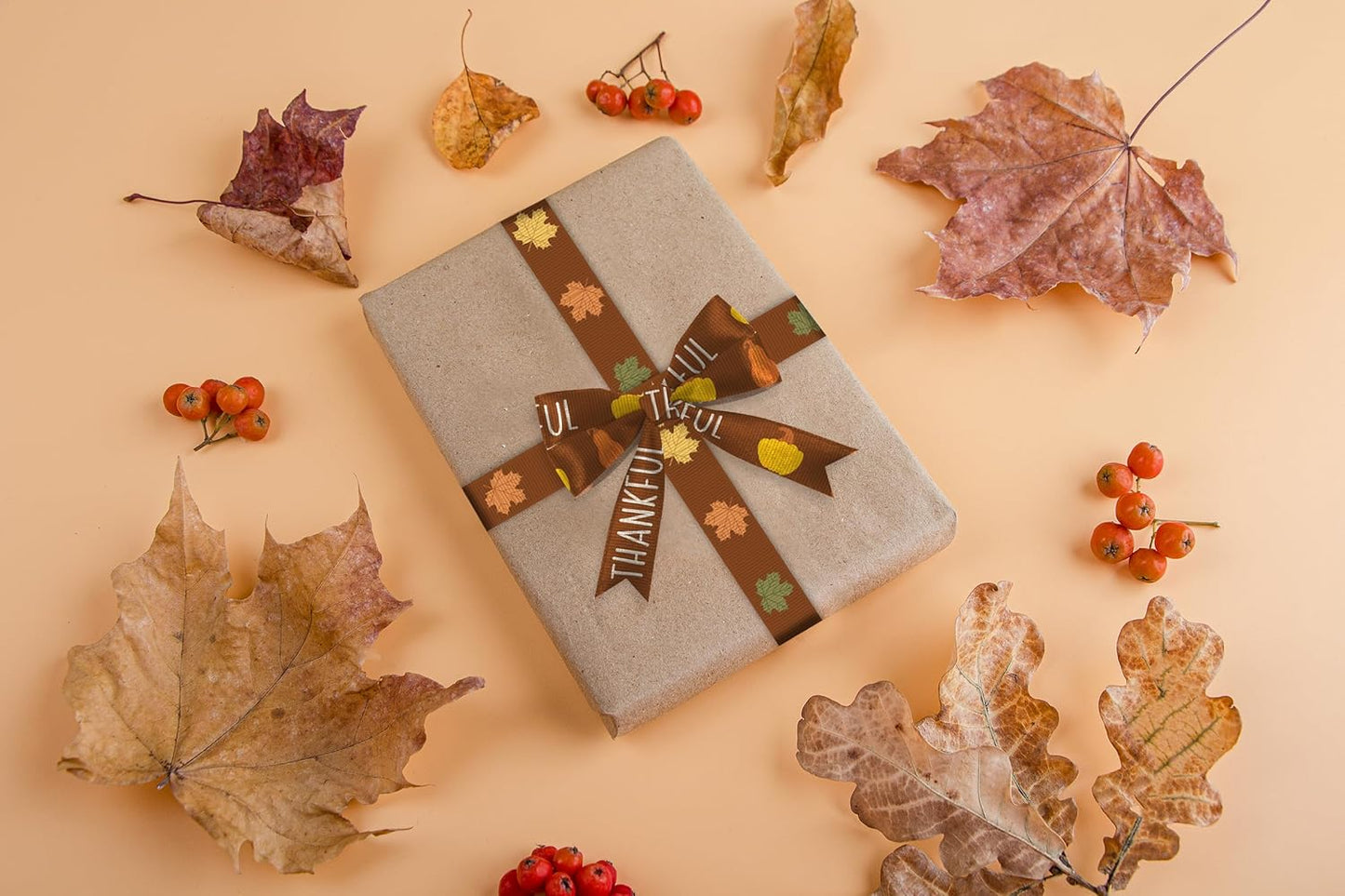 6 Rolls 30 Yards Thanksgiving Fall Ribbons Autumn Harvest Ribbons for Craft Wrapping Orange Pumpkin Maple Leaf Grosgrain Ribbon for Wreath Bows Thanksgiving Party Home Decoration 3/8 Inch