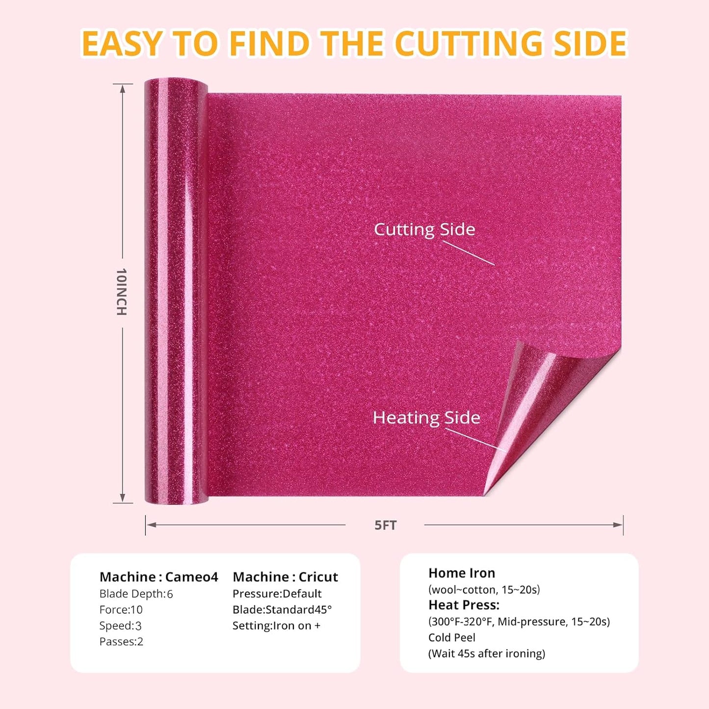 HTVRONT Rose Red Glitter Heat Transfer Vinyl - 10" x 5FT Rose Red Glitter HTV Vinyl for T-Shirts, Rose Red Glitter Iron on Vinyl for All Cutter Machine（Rose Red Glitter）