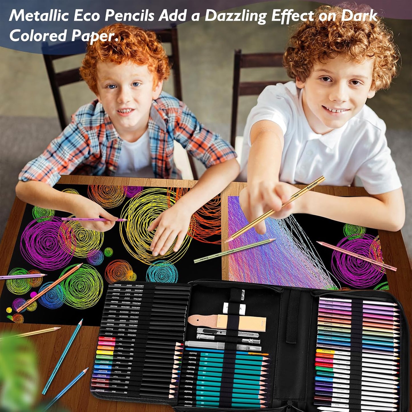 Soucolor 73 Pack Art Supplies Sketching Kit for Adults Kids Teen Gifts, Christmas Gifts, Drawing Sketching Pencils with Sketchbook, Coloring Book, Colored Watercolor Metallic Graphite Charcoal Pencils