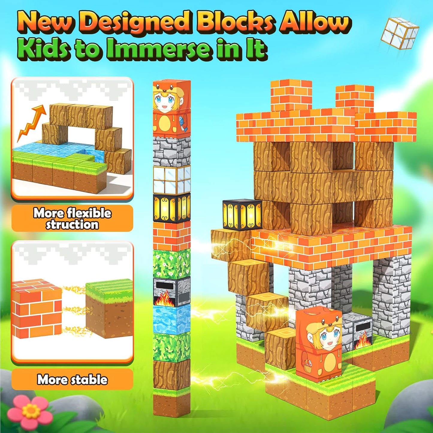 100PCS Magnetic Blocks - Build Mine Magnet World Froest Fox Adventure Set, Magnetic Toys Kids Games for Boys & Girls Age 3-5 5-7 8-12, Sensory Construction Outdoor Toys for Toddlers Birthday Gifts