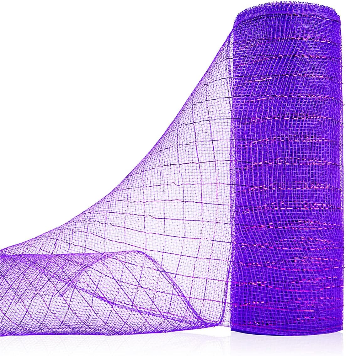 Anivia Deco Mesh Ribbon, 10inch x 30 Feet Each Roll Metallic Foil Mesh Ribbon for Wreaths Swags, Holloween, and Christmas Tree Decoration (Purple/Purple Foil)
