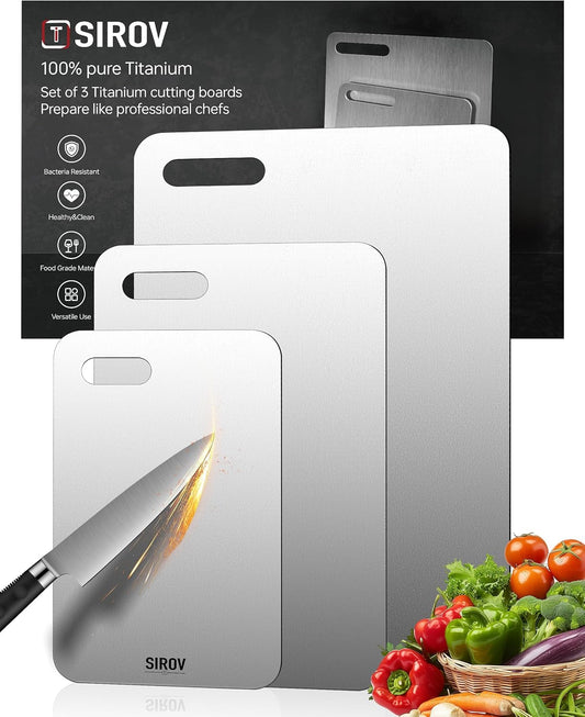 Katuchef Titanium Cutting Board for Kitchen, 100% Pure Titanium Cutting Board Food Grade,Non Toxic chopping board, Dishwasher safe, Easy to Clean(Set of 3)
