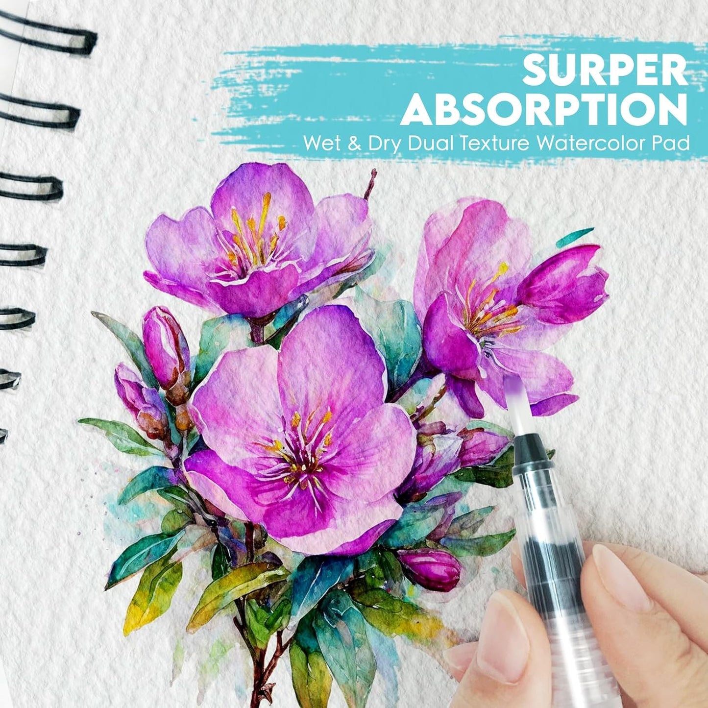 KOVIEDE 100% Cotton Watercolor Paper Pad - 30 Sheets 5.5"x8.5" Spiral Bound, 140lb/300gsm Cold Press Watercolor Sketchbook, Artist Quality Art Journal Supplies for Adults, Kids & Beginners, Green