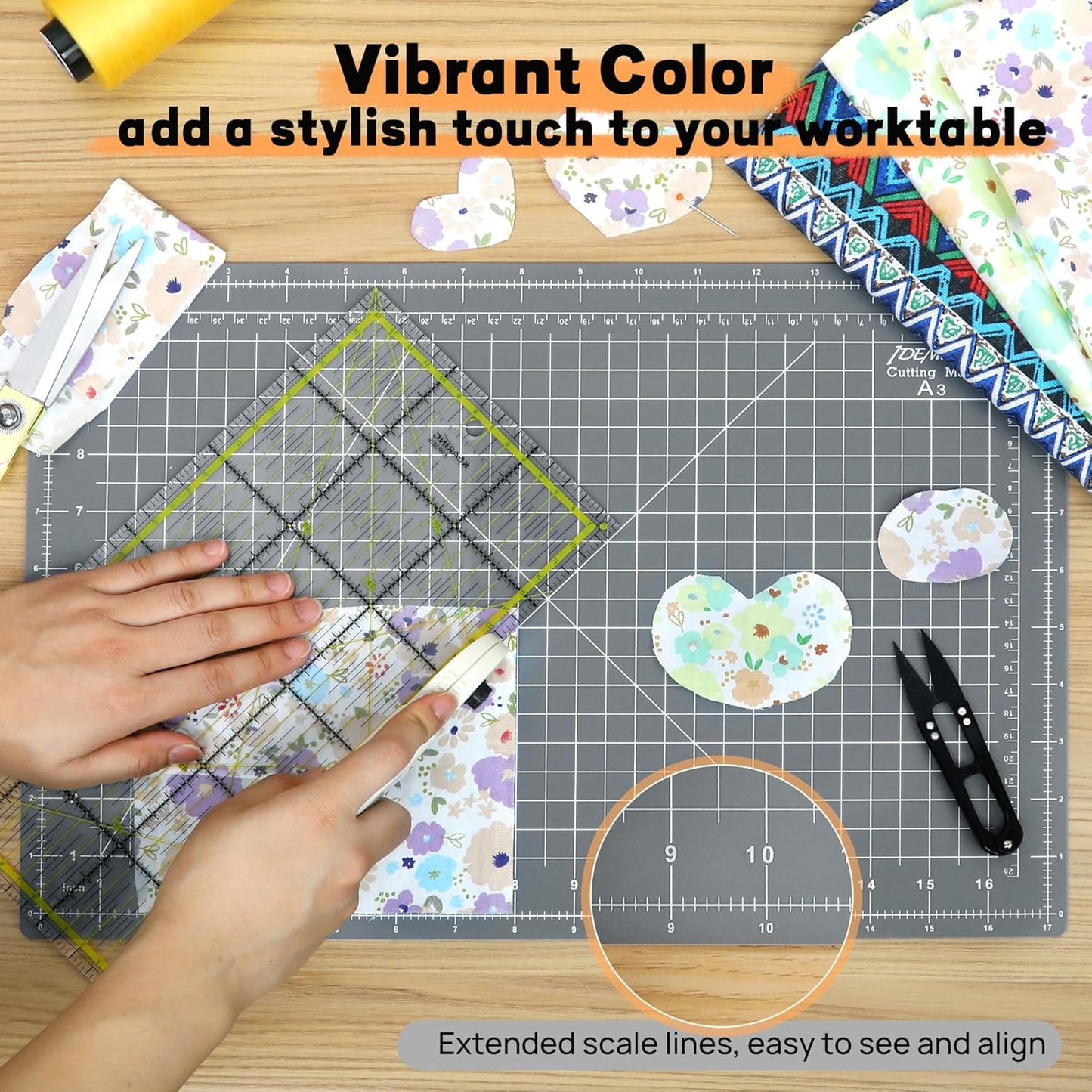 Premium Self Healing Cutting Mat 18'' x 12'', A3 Non-slip Sewing Mat for Quilting, 5-Ply Rotary Cutting Board Double-Sided for Crafts Cutting Fabric Scrapbooking Modeling Projects, Anthracite Gray