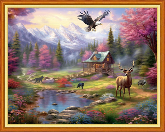 DMCVIVR Stamped Cross Stitch Kits for Adults Beginners Embroidery Kits 11CT Needlepoint Kits Cross Stitch Patterns Embroidery Patterns&Forest Landscape 16x20 inch