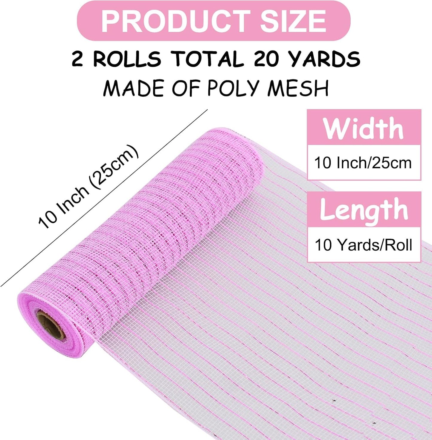 TONIFUL 2 Rolls 10 Inch Pink Decorative Mesh Ribbbon Rolls, Fabric Mesh with Foil for Wreath Supplies, Front Door Wreath Crafts Tree Decor Christmas NewYears Halloween Decoration (10 yds/roll)