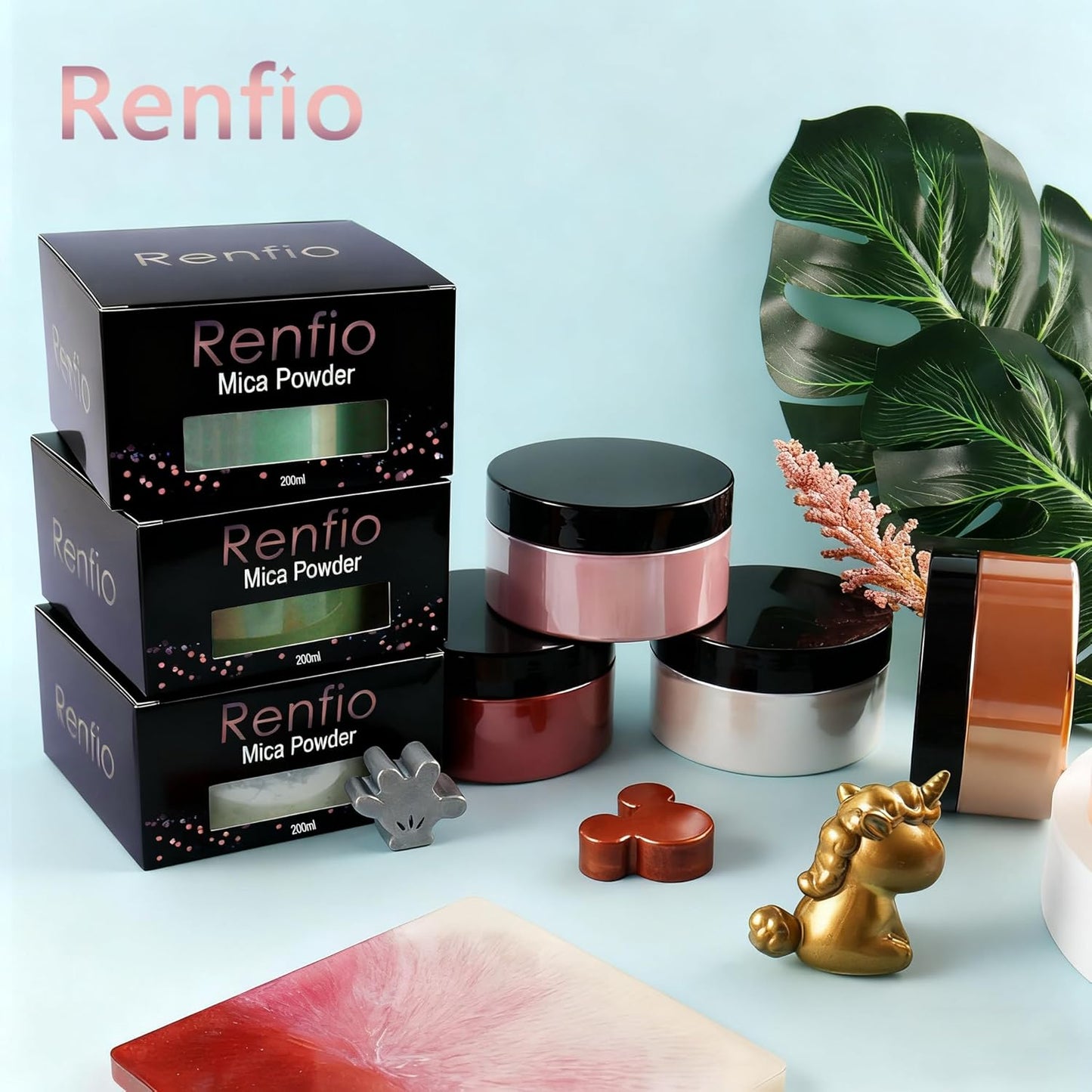 Renfio 100g Mica Powder Pigment, Metallic Natural Dye Mineral Pearl Shimmer Epoxy Resin Dye for Painting Soap Making Slime Bath Bombs 3.5 Oz - Orange