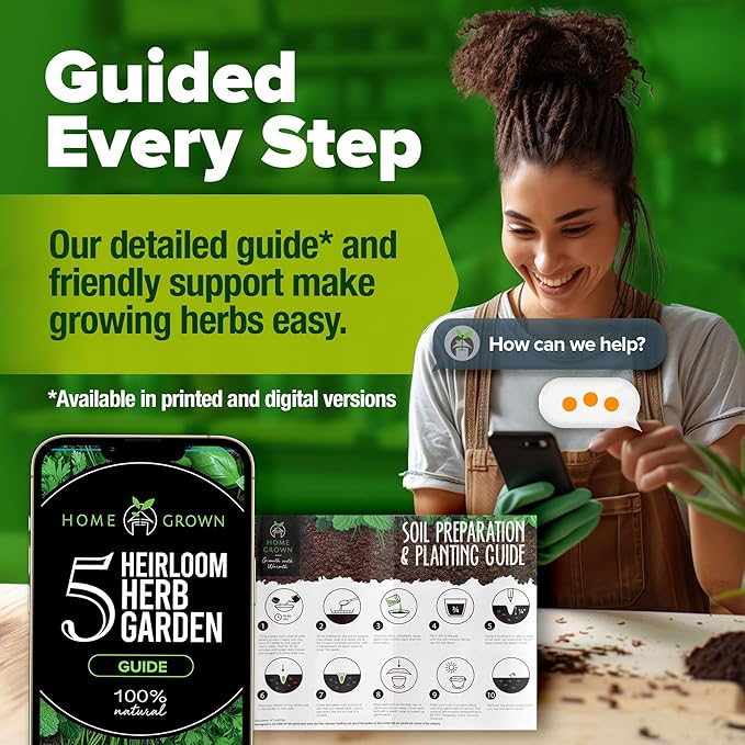 HOME GROWN Indoor Herb Garden Starter Kit – Complete 5 Herb Grow Kit with Basil, Cilantro, Mint, Parsley & Thyme – for Gardeners, Unique Christmas Gardening Gift for Mom, Women & Men