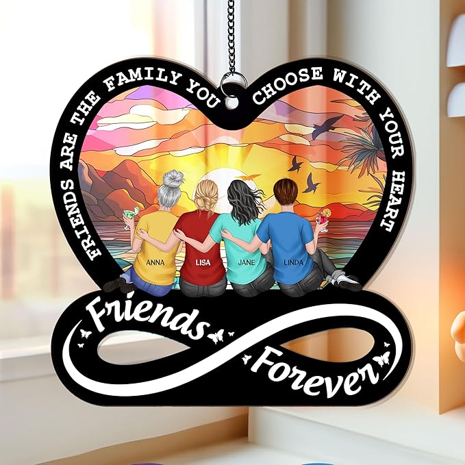 Macorner Personalized Window Hanging Suncatcher Ornament - Friendship Gift for Women, Birthday Present, Best Friend Gift - Forever Family Choose With Heart