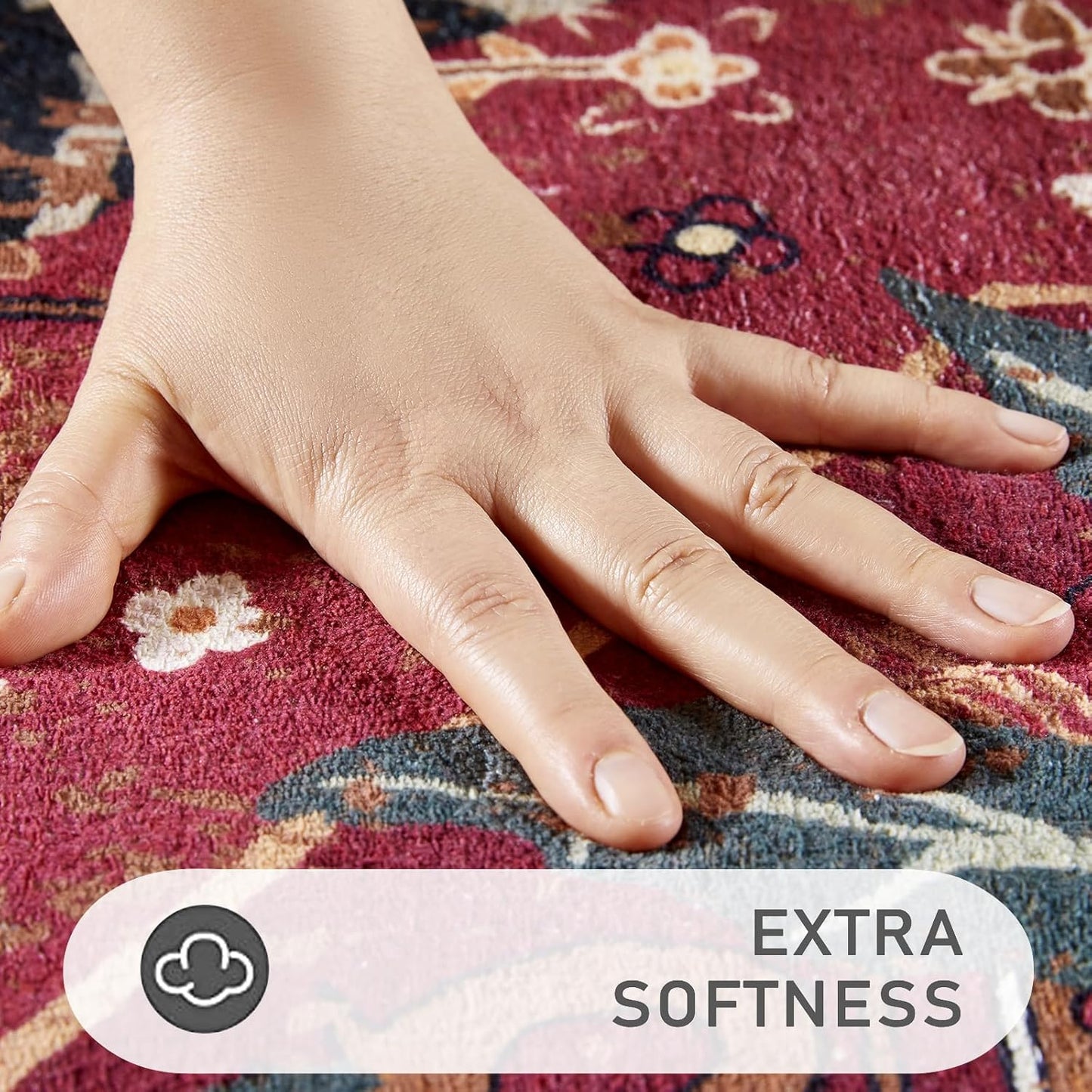 Vintage Tribal Faux Wool Red Boho Throw Rugs - 2x3, Non-Slip, Washable for Bathroom, Kitchen, Indoor, Entryway, Modern, Distressed, Tribal, Indian Accent Floor Mat