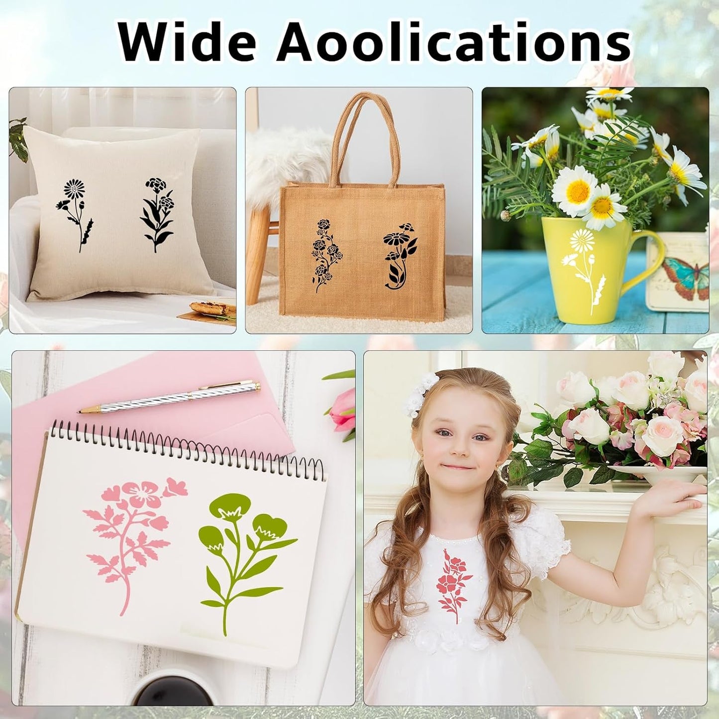 Flower Stencils for Painting Reusable 24PCS Wall Stencil for Crafts Leaf Stencils Templates for DIY Home Decor Art Projects