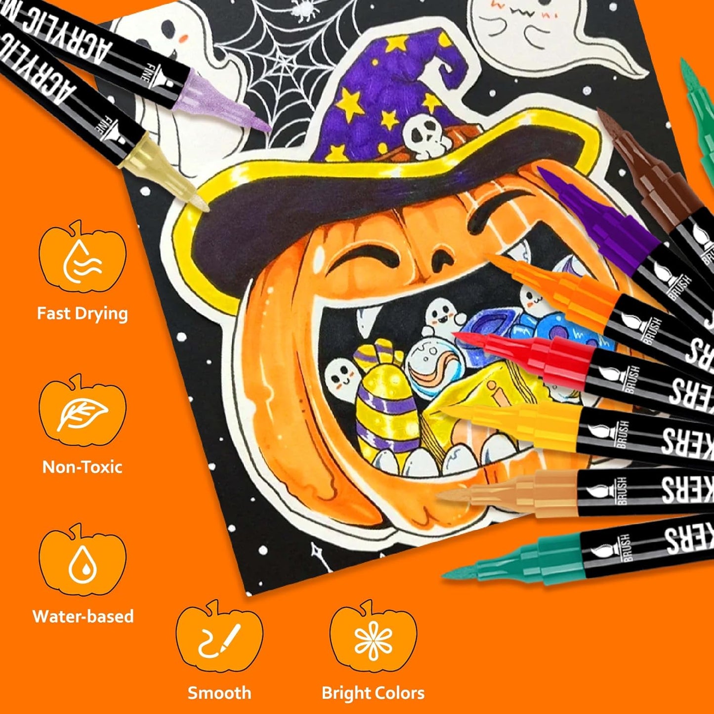 120 Colors Acrylic Paint Markers, Dual Tip Fine and Brush Tips Pens Contain 24 Metallic Color for Stone, Wood, Calligraphy, Canvas, Ceramic, Metal, Glass, Rock Painting, DIY Crafts Art Supplies Kit