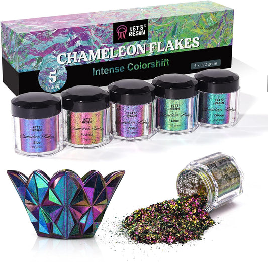 LET'S RESIN Chameleon Flakes, Resin Supplies -Intense Color Shift Pigment Powder for Resin Molds/Tumblers, Chrome Powder Pigment for Christmas Nail Art/Paint/Soap Making