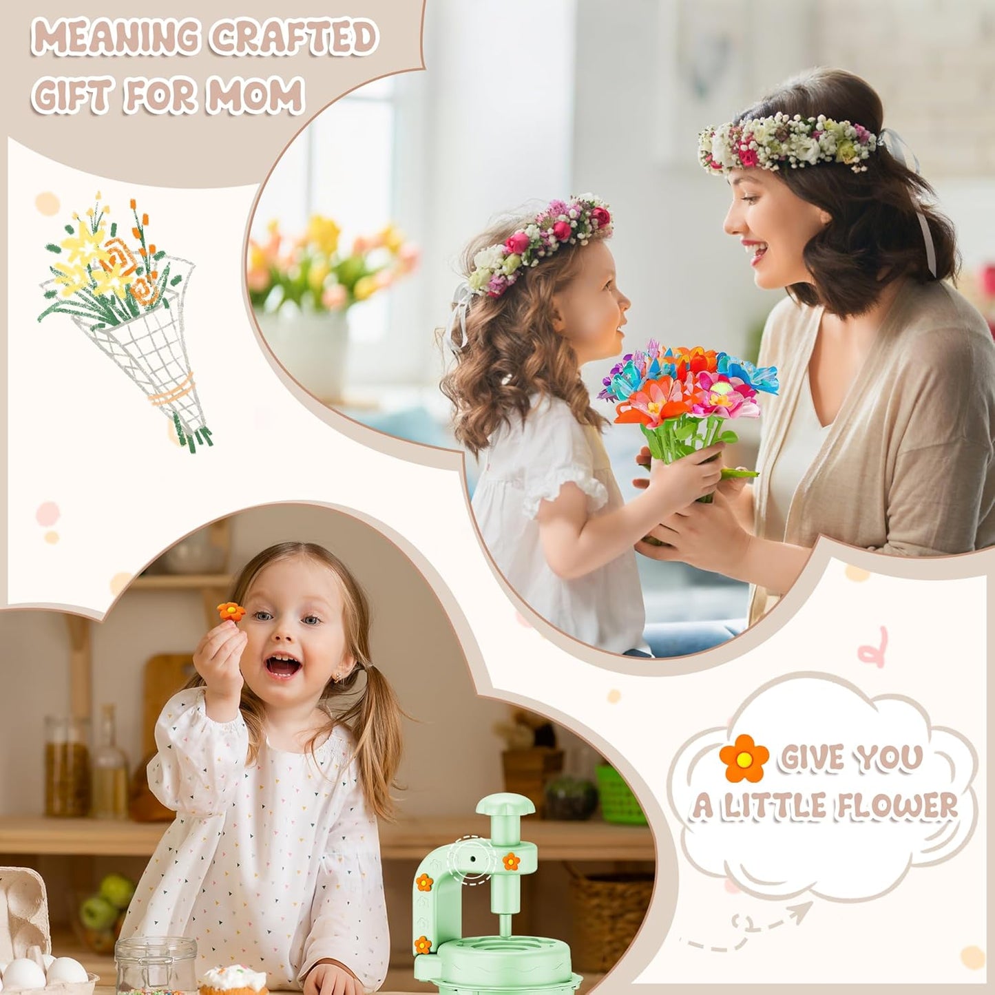 Fabric Flower Bouquets Toys,DIY Craft Kits for Kids,Arts and Crafts Toy for 3+ Year Old Girls,Flowers Market Toy,Build Your Flower Bouquet,Educational Preschool Learning Toys for Birthday,Christmas