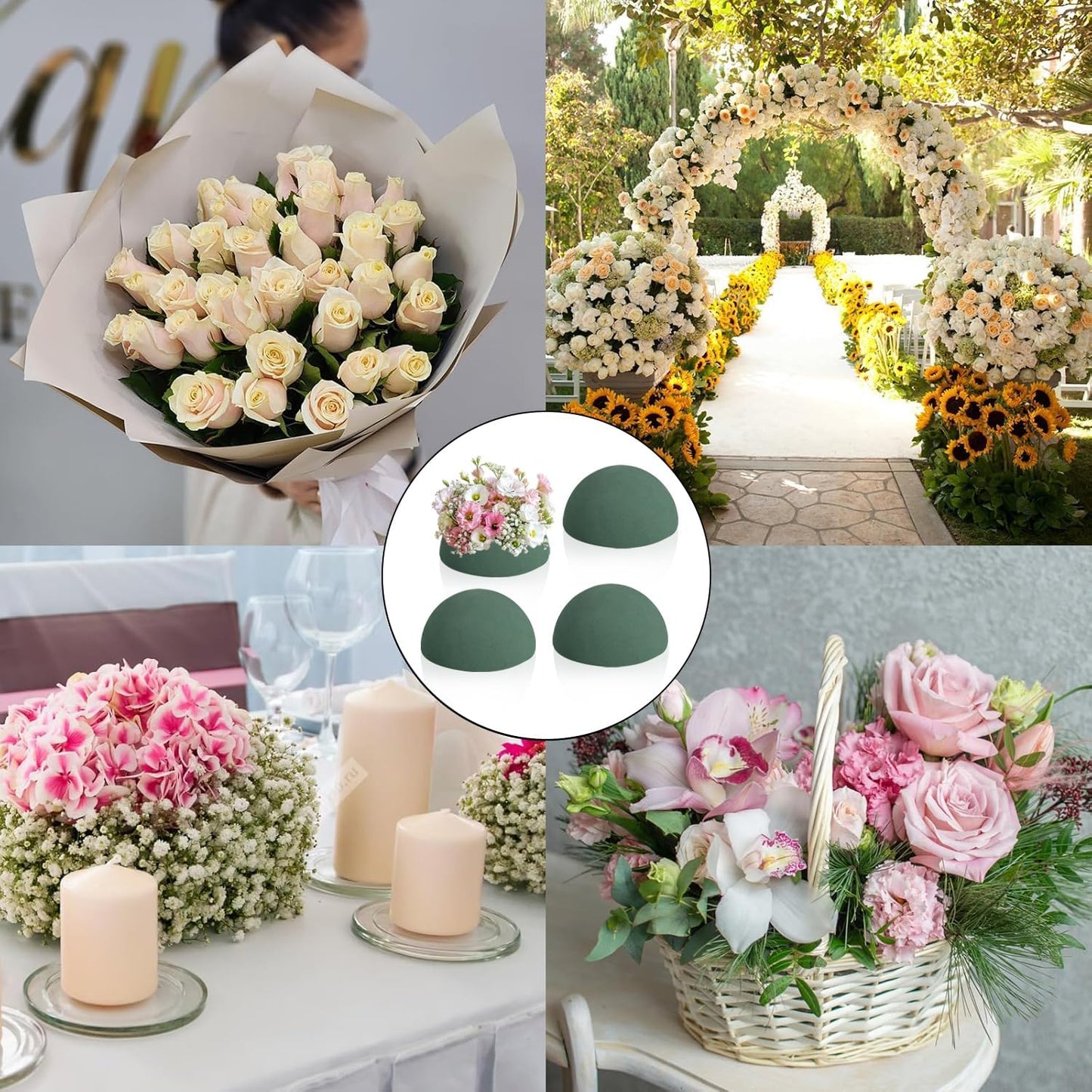 LOKIPA 4 Pack Small Floral Foam Half Ball, Floral Foam Round Half Ball Floral Foam for Artificial Plant Floral Arrangement Wedding Garden Decorations(3.54x1.77inch)