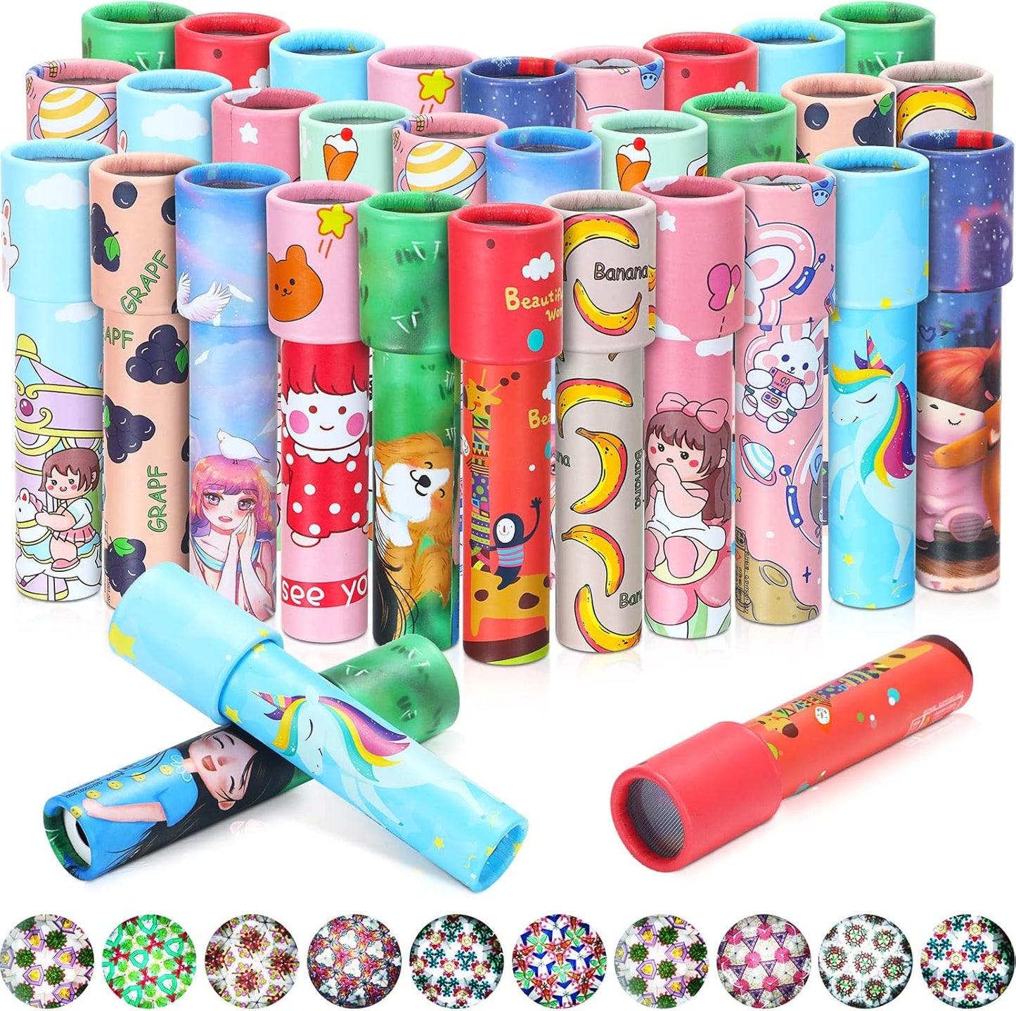 Yunsailing 30 Pcs Classic Kaleidoscopes Party Favors Vintage Mini Kaleidoscope Party Favor Educational Toy for Kids Valentine's Return Gifts School Classroom Prizes Goodie Bag Fillers(Cute)