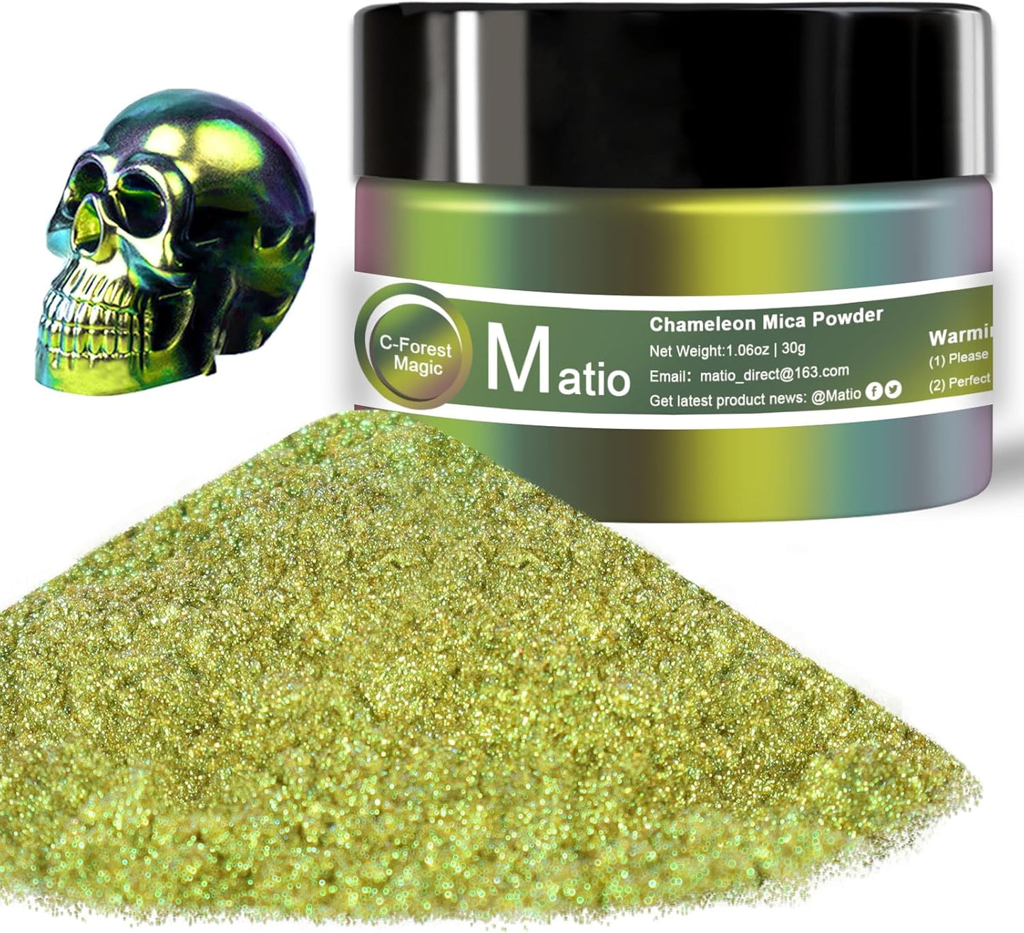 Matio Chameleon Mica Powder, 1.06oz/ 30g Forest Magic Chrome Powder, Pearlescent Effect Color Shift Pigment for Resin Craft, Soap Candle Dye, Nail Art, Makeup, Bath Bomb, Paint, Slime Pigment