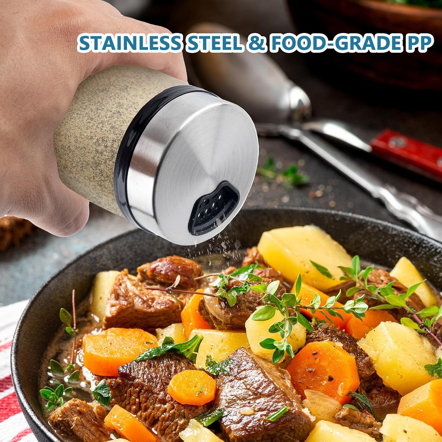 6 Pack Glass Spice Jars, 7 oz Salt and Pepper Shakers with Adjustable Pour Holes - for Seasonings, Herbs, Powders, Glitters