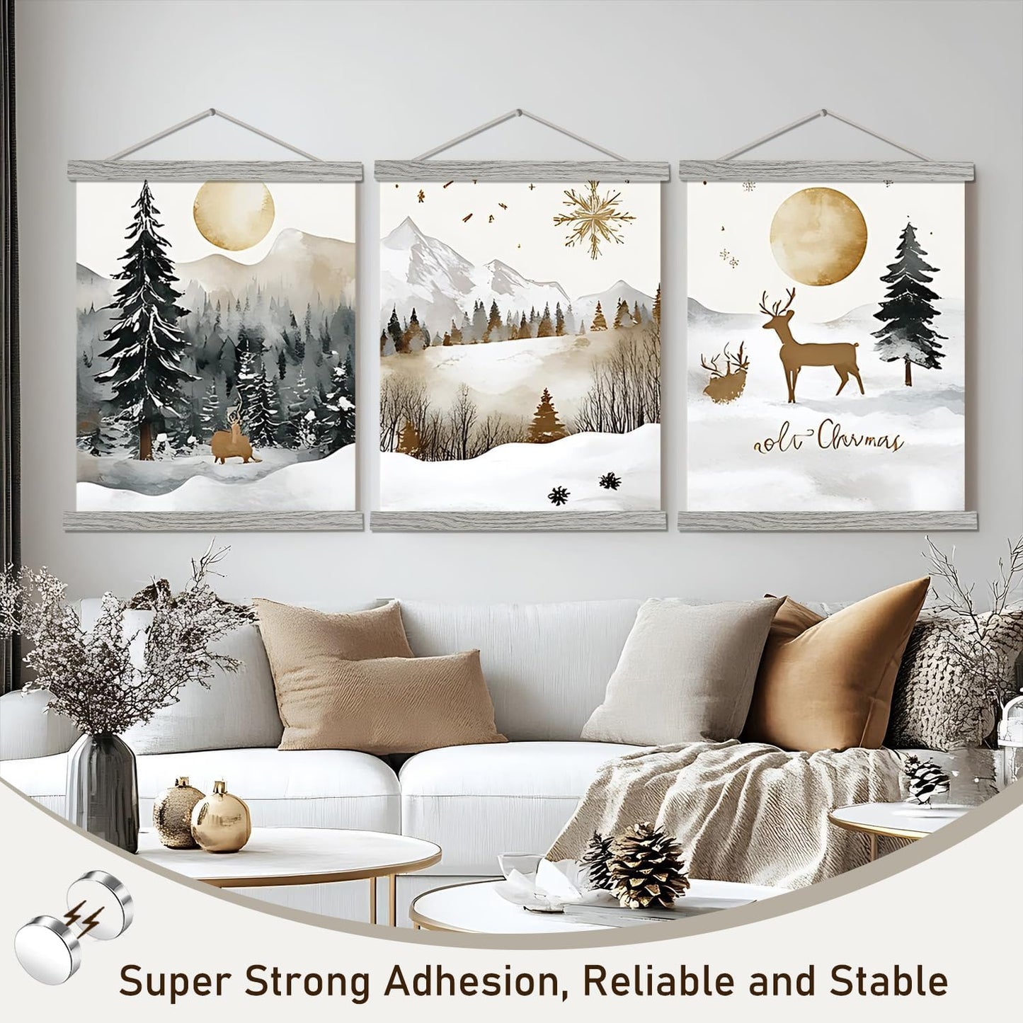 Artmag Magnetic Poster Hanger Frame, 30x40 30x20 30x24 Light Wood Wooden Magnet Canvas Artwork Print Poster Hangers Frames Hanging Kit (Grey, 30")