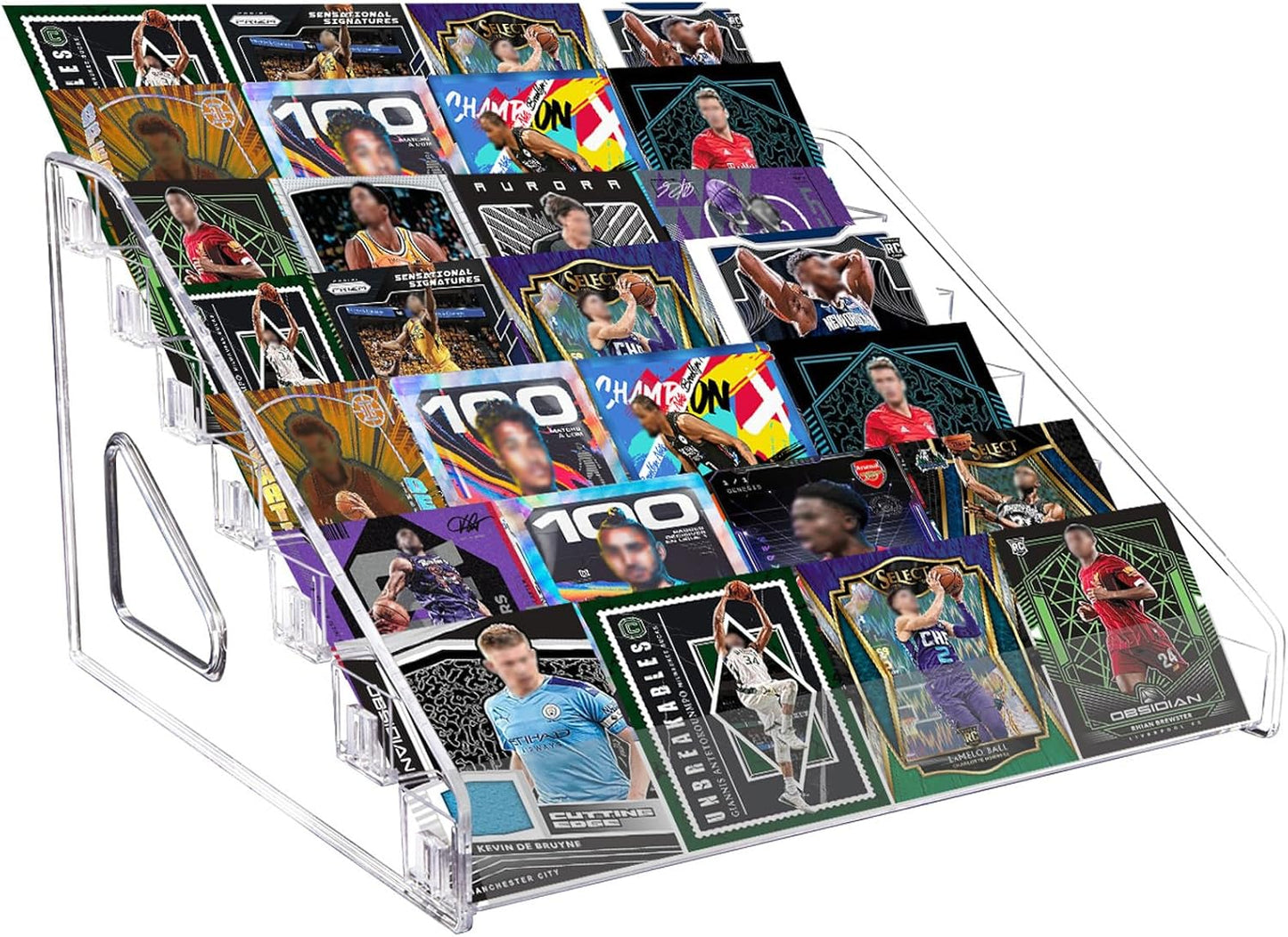 Trading Card Display Stand, 7-Tier Greeting Card Display Stand, 12 in Acrylic Portable Versatile Display Rack Holder for Graded Cards, PSA Cards,Sports Cards, Business Cards (1 Pack)