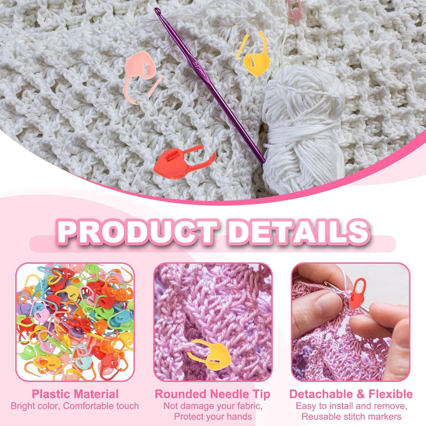 uxcell 400pcs Stitch Markers for Crocheting, Heart Shaped Crochet Marker Needle Clip Counter for Knitting Clothing Tag DIY Craft,Green