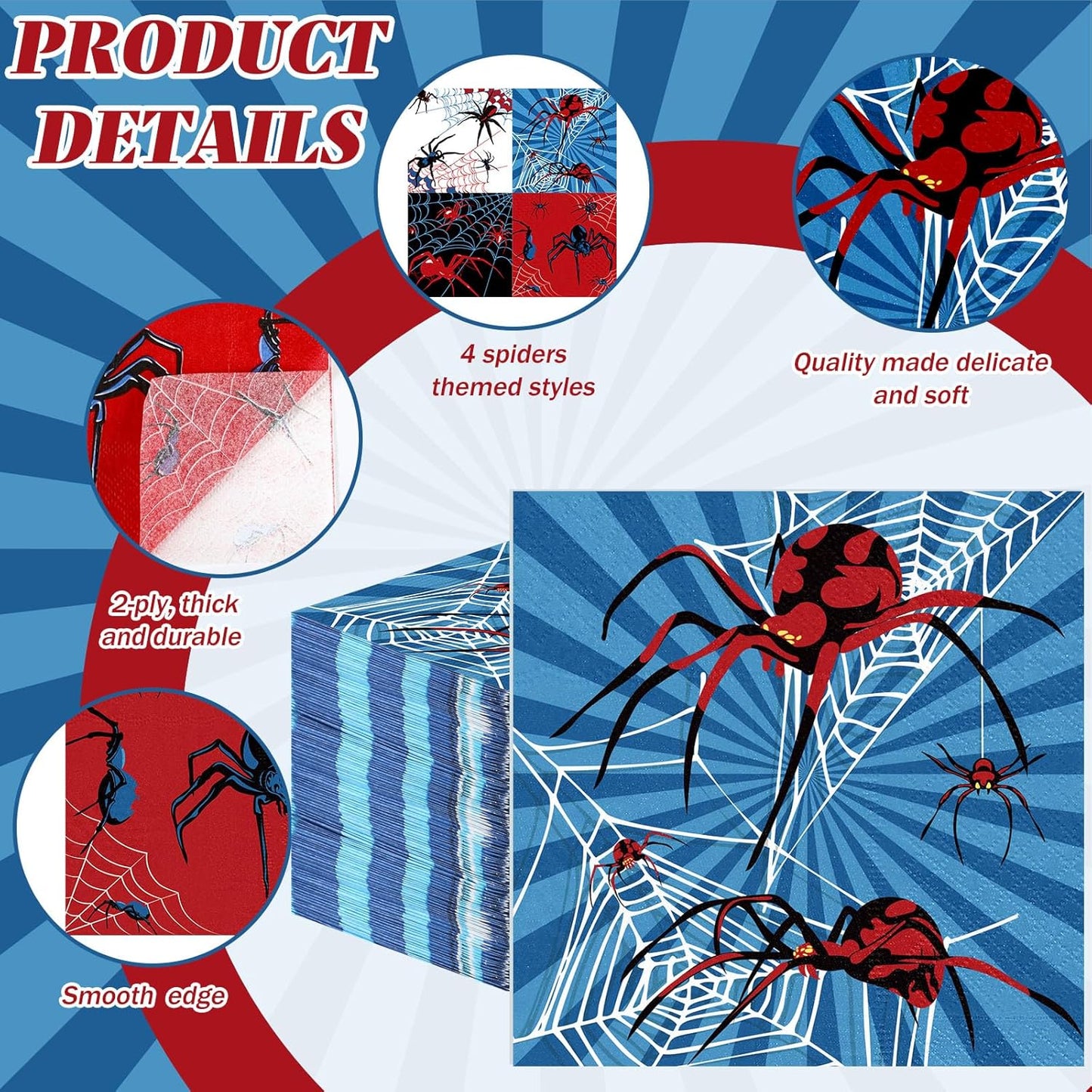 Fulmoon 200 Pieces Halloween Spider Web Cocktail Napkins Disposable Spider Paper Dinner Beverage Napkins for Halloween Christmas Birthday Party Decoration Supplies