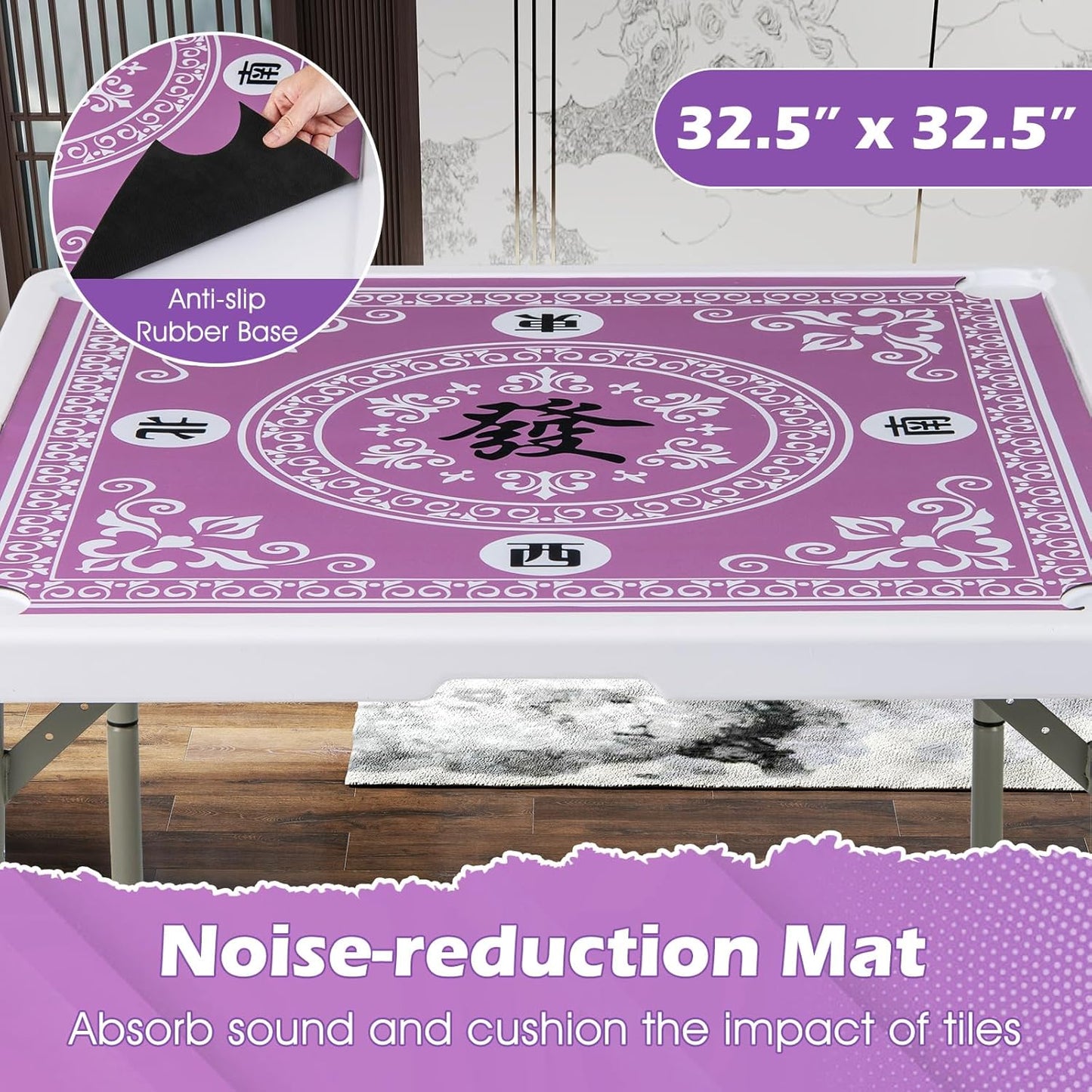 Giantex Folding Mahjong Table, 35" Square Card Table with Cup Holders, Removable Noise Reduction Mat, HDPE Tabletop, 4-Player Portable Domino Tables for Poker Blackjack Board Game (Pink)