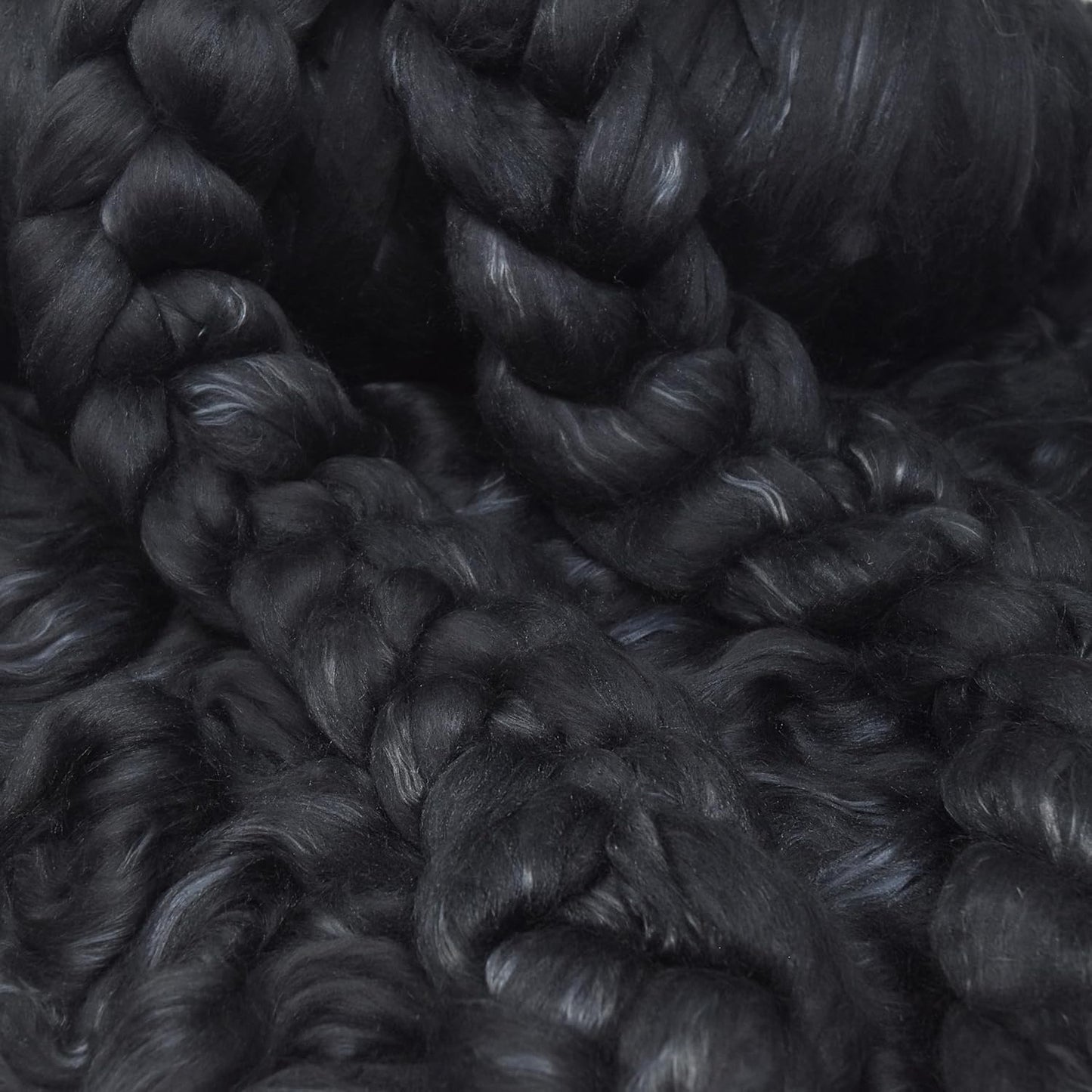 Merino Silk Luxe Tonal Designer Blend. Superfine Merino, Mulberry Silk, Tussah Silk. Top Roving for Spinning or Felting. Obsidian 1oz